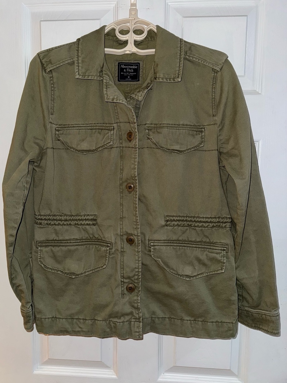 Abercrombie & Fitch Olive Green Utility Military Field Jacket Cinched Waist M